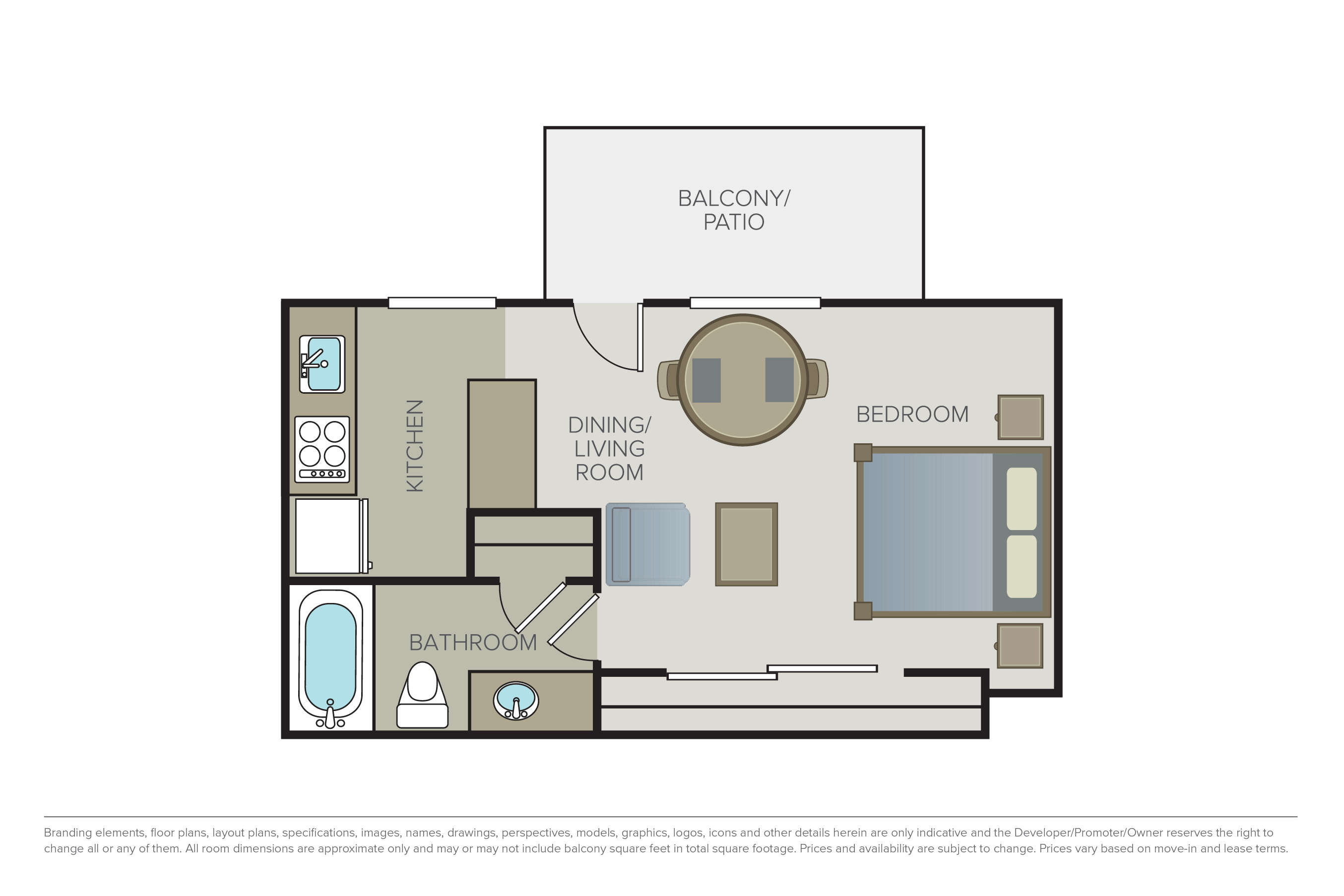Floor plan for studio, 1 bath, 435 sqft