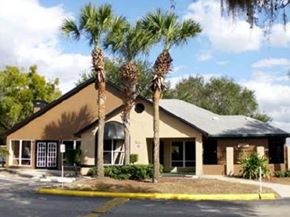 Orlando apartment for rent - a building with palm trees in front of it