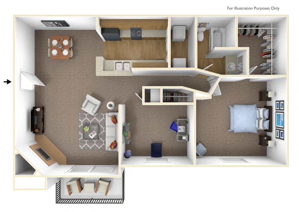 Floor plan for 1 bed, 1 bath, 850 sqft