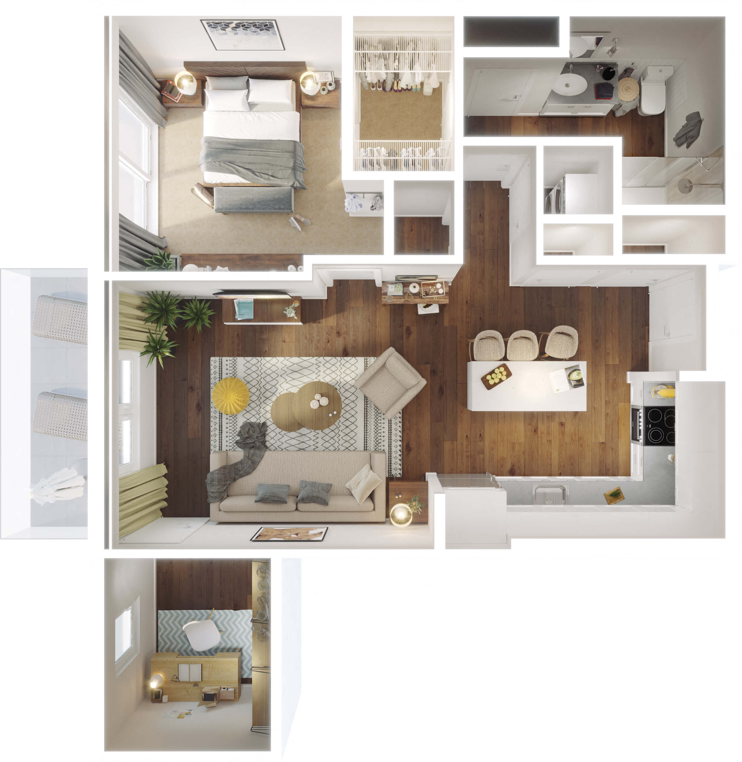 Floor plan for 1 bed, 1 bath, 820 sqft