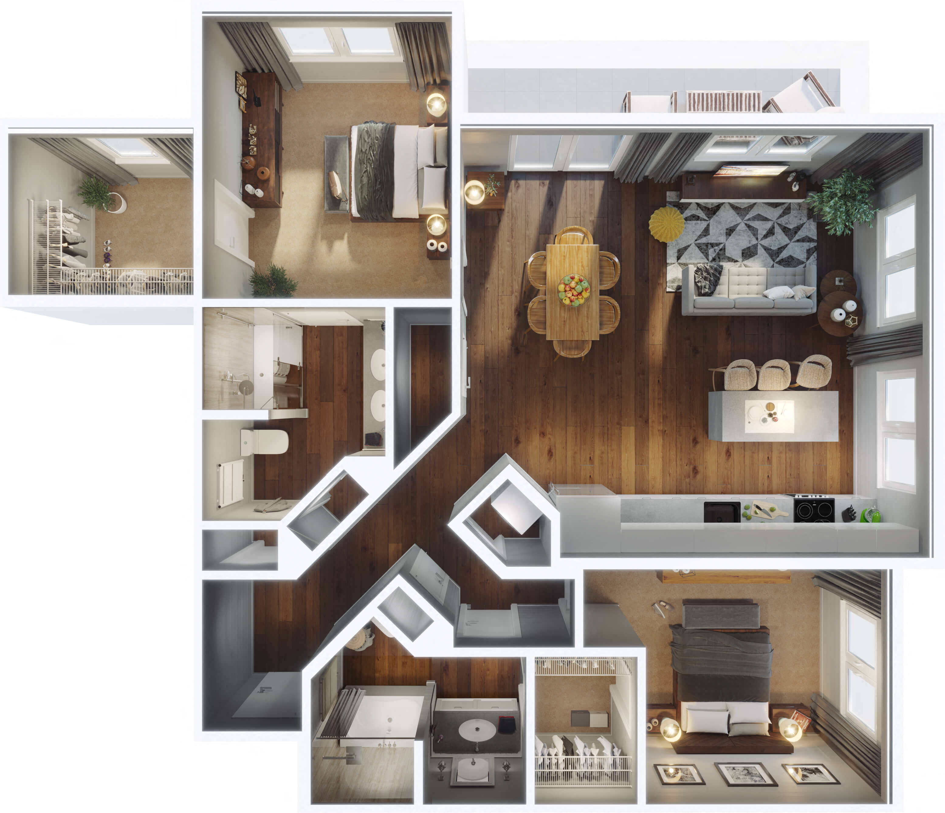 Floor plan for 2 beds, 2 baths, 1312 sqft