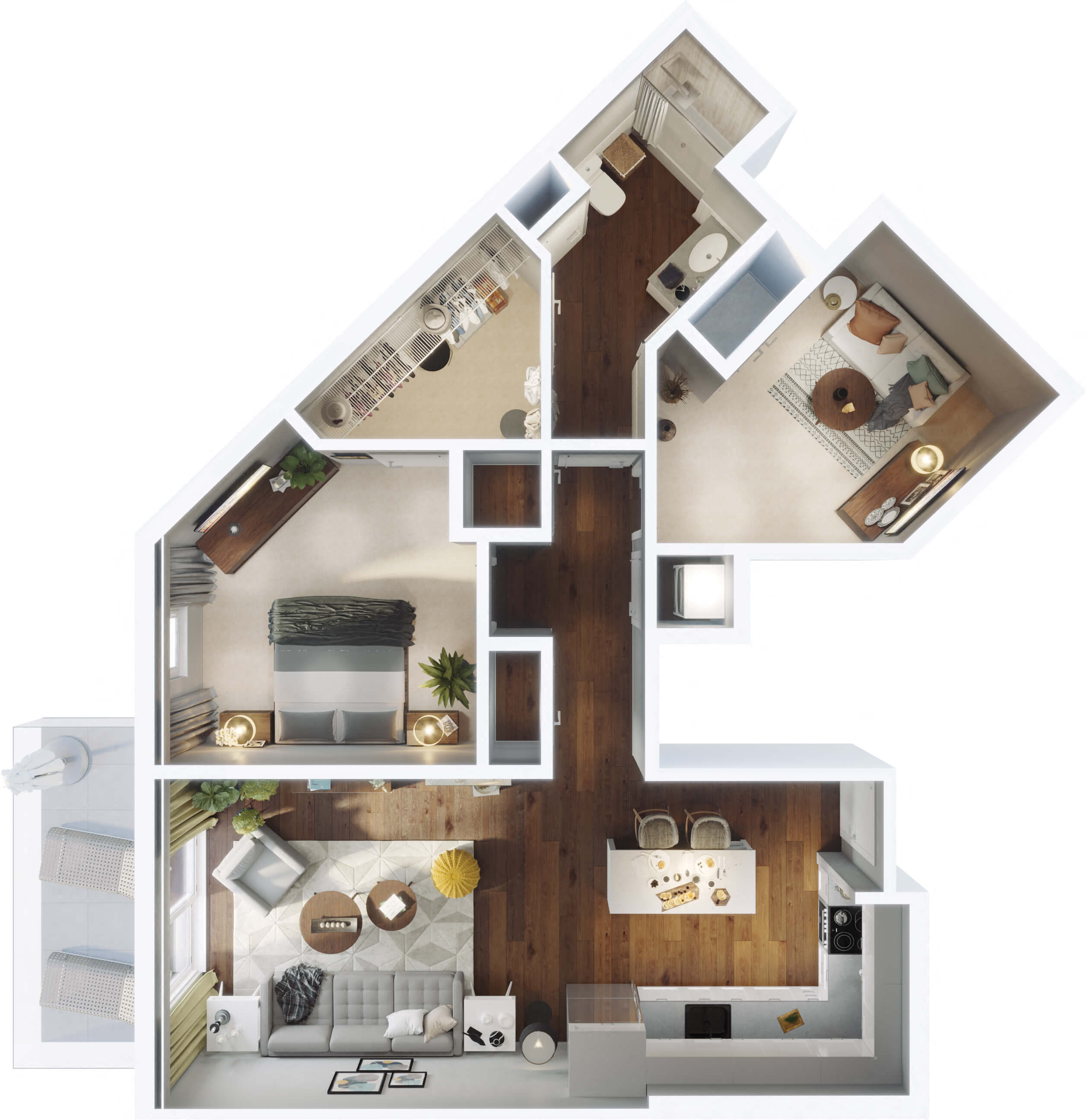 Floor plan for 1 bed, 1 bath, 1014 sqft