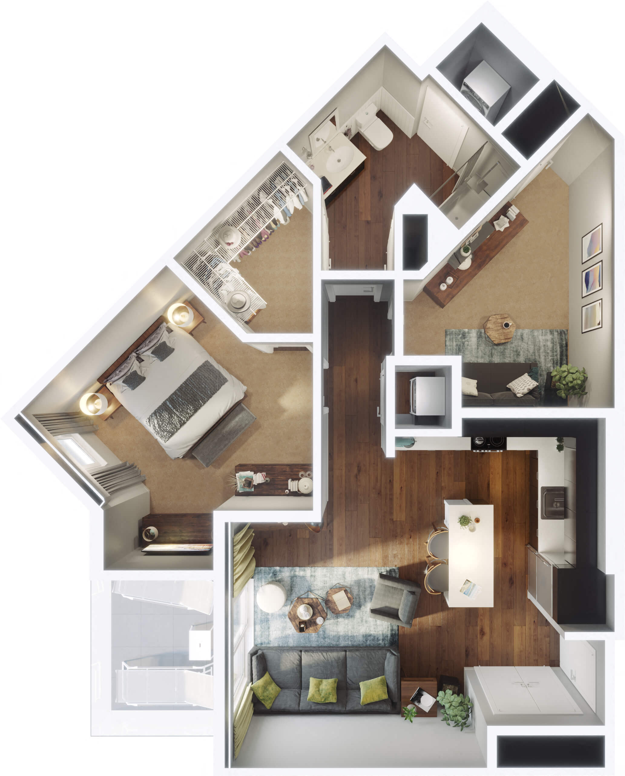 Floor plan for 1 bed, 1 bath, 853 sqft