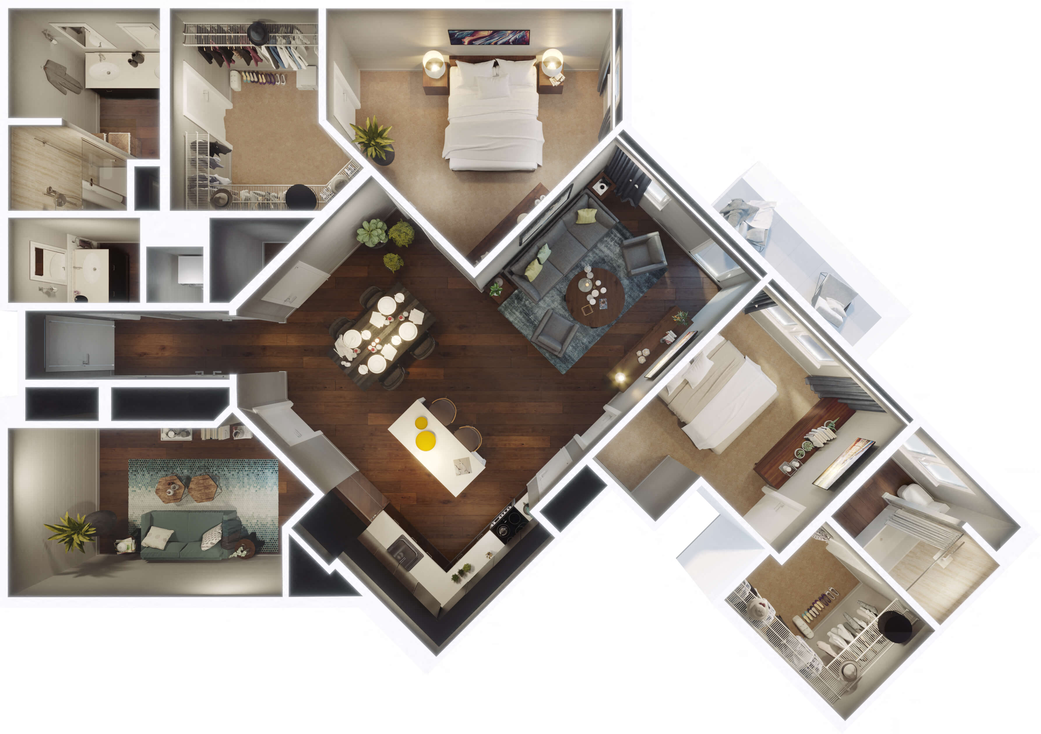Floor plan for 2 beds, 2.5 baths, 1570 sqft