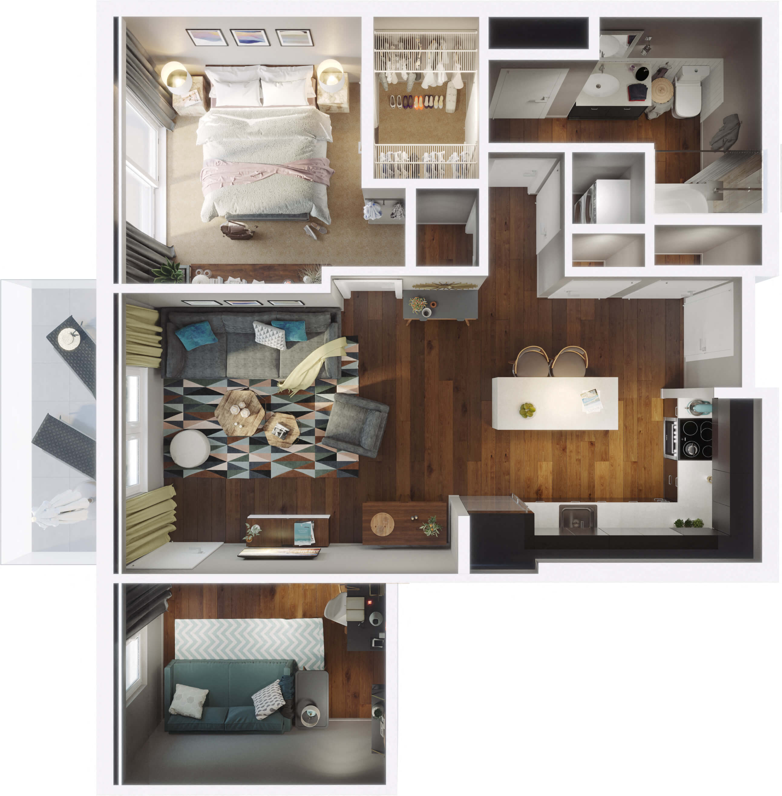 Floor plan for 1 bed, 1 bath, 871 sqft