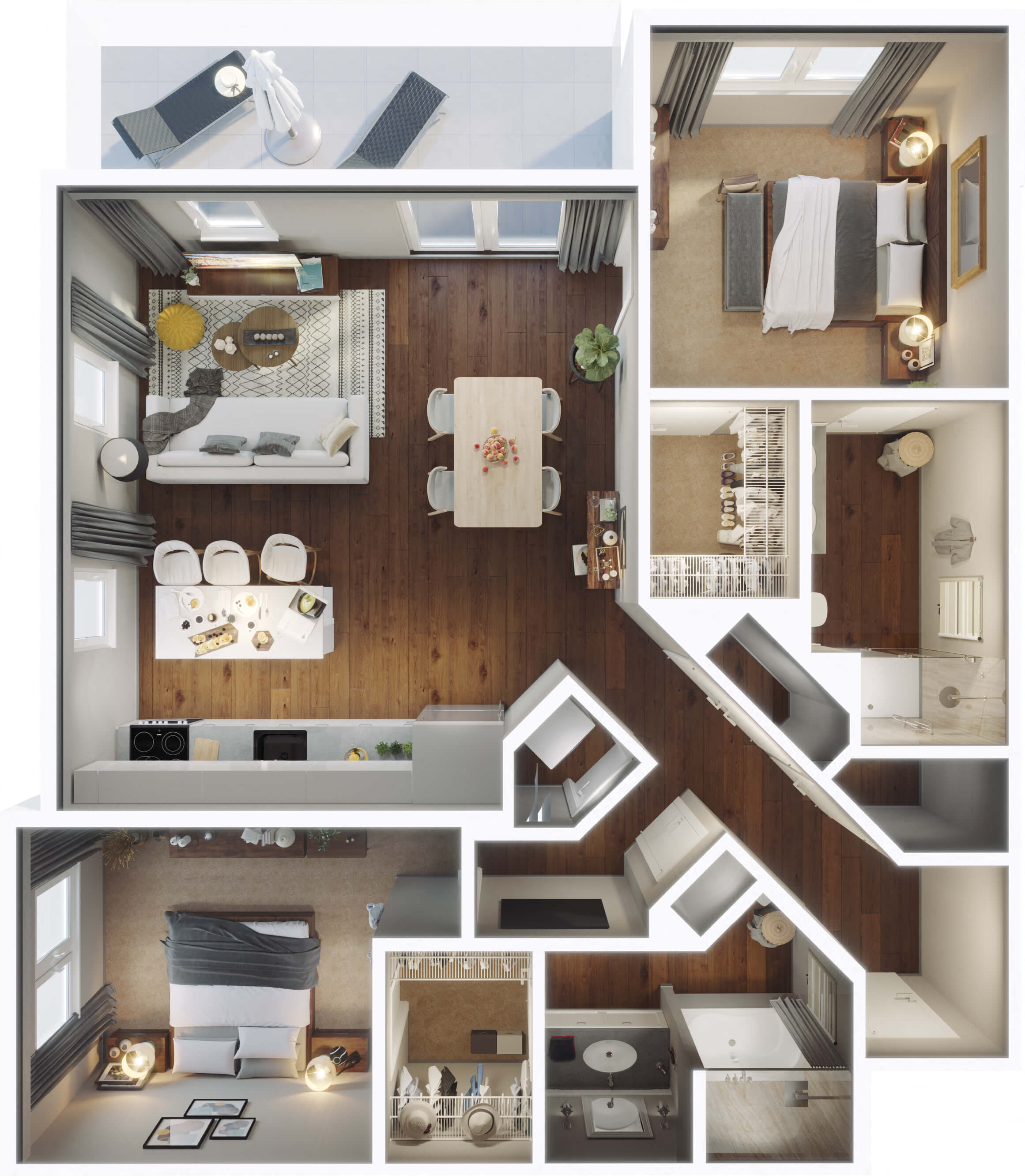 Floor plan for 2 beds, 2 baths, 1117 sqft