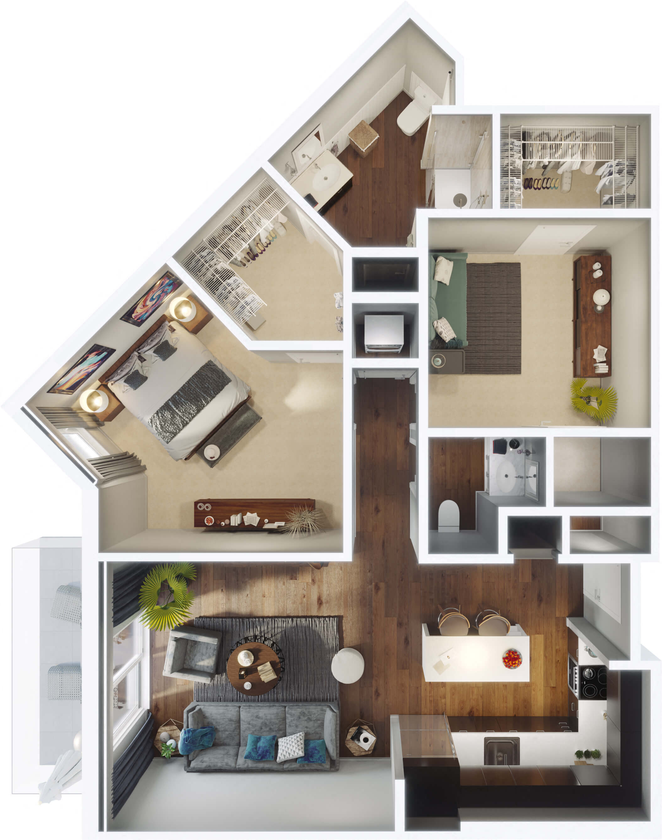 Floor plan for 1 bed, 1.5 baths, 1127 sqft