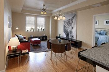 Crown molding, hardwood floors, and designer phase 1 apartment features
