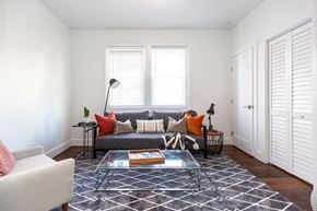San Francisco apartment for rent - a living room with a couch and a coffee table