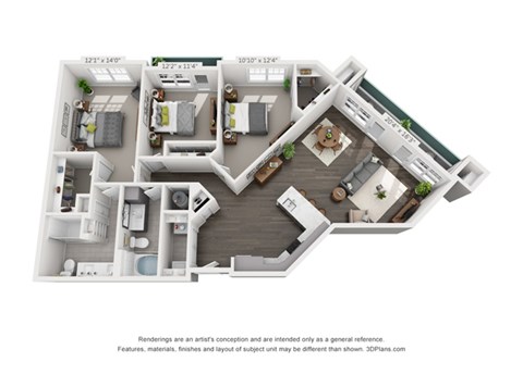 Floor plan for 3 beds, 2 baths, 1430 sqft