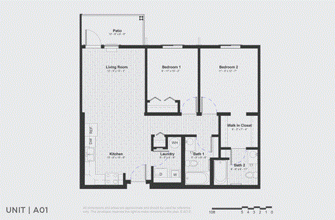 Floor plan for 2 beds, 2 baths, 936 sqft