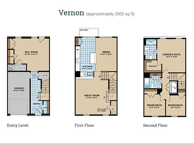 Floor plan for 3 beds, 2.5 baths, 2000 sqft