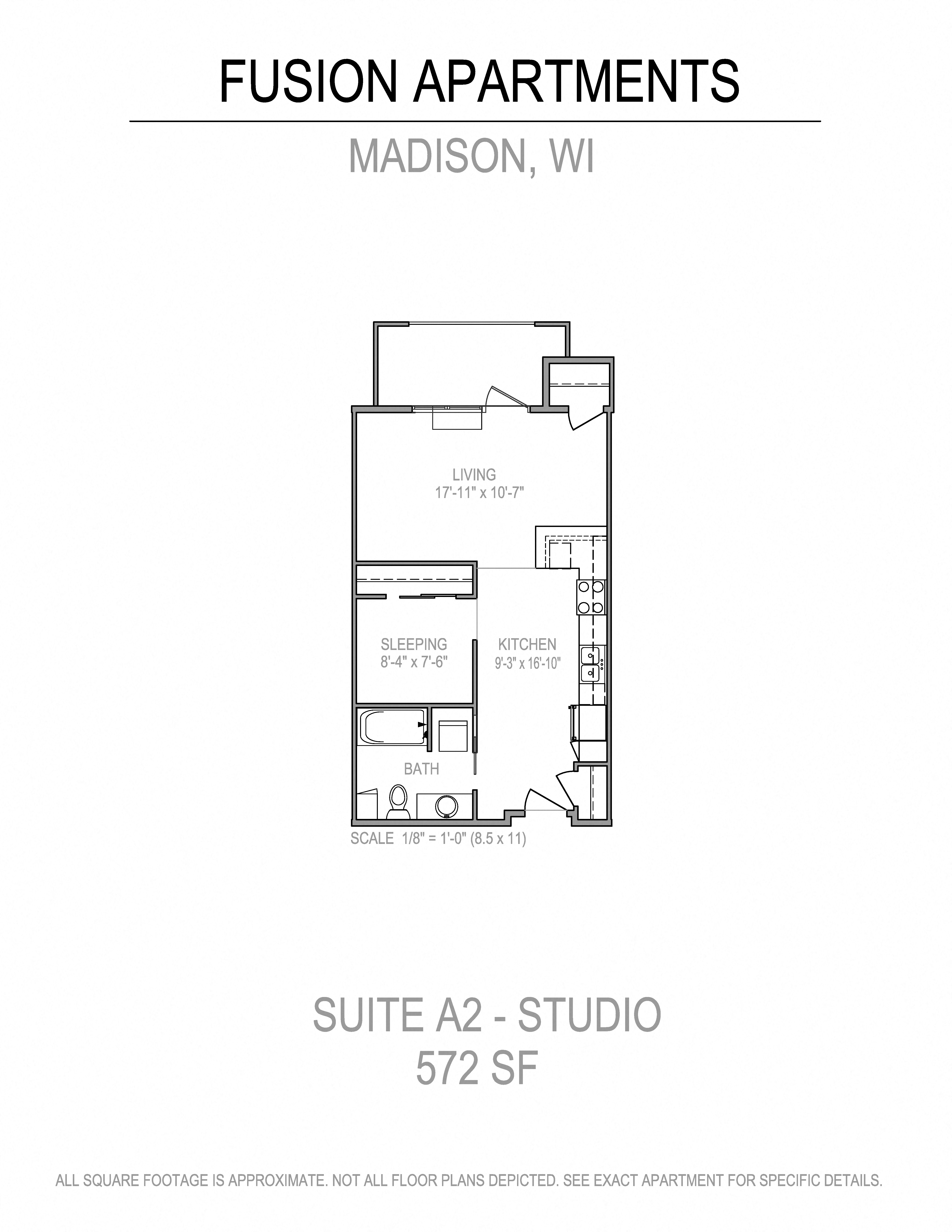 Floor plan for studio, 1 bath, 572 sqft