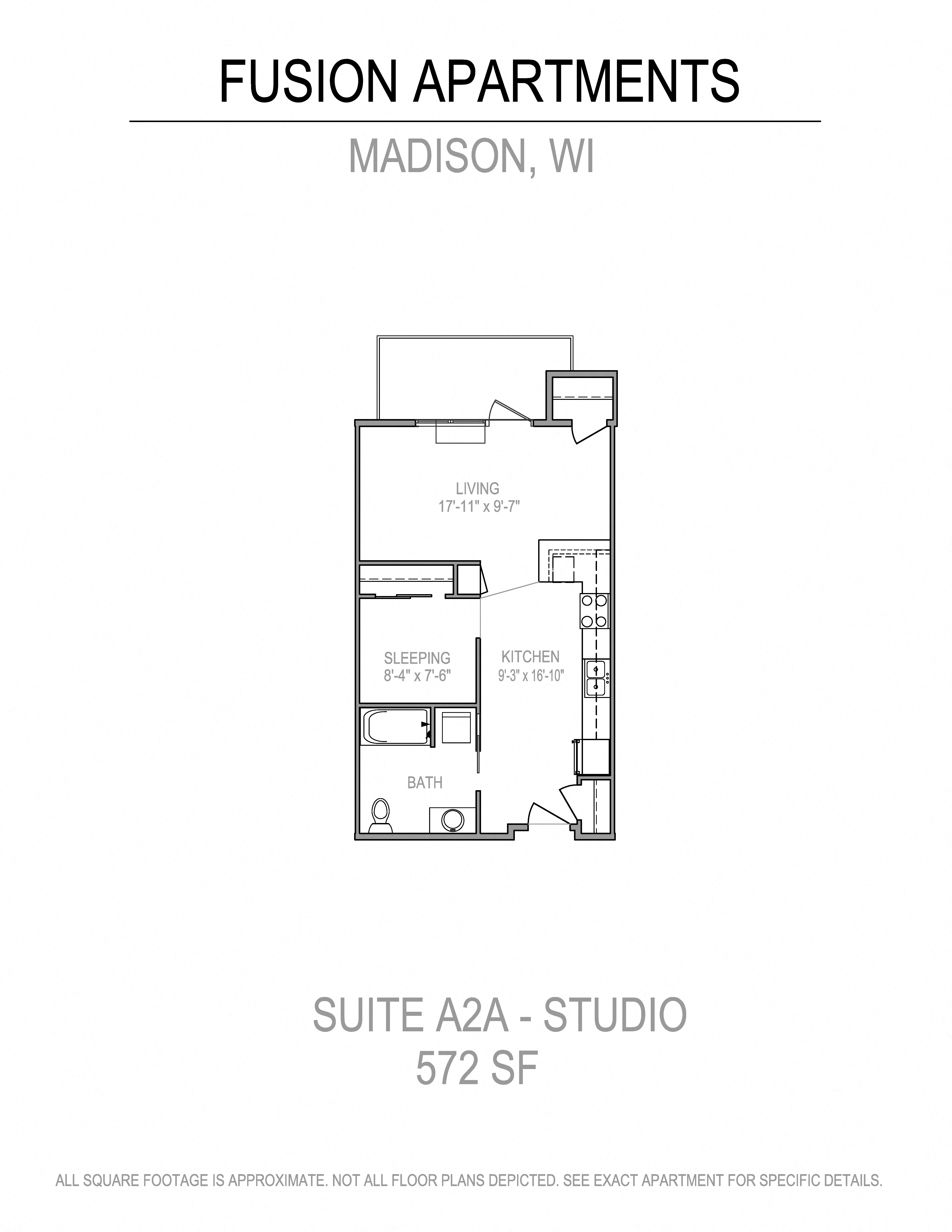 Floor plan for studio, 1 bath, 572 sqft