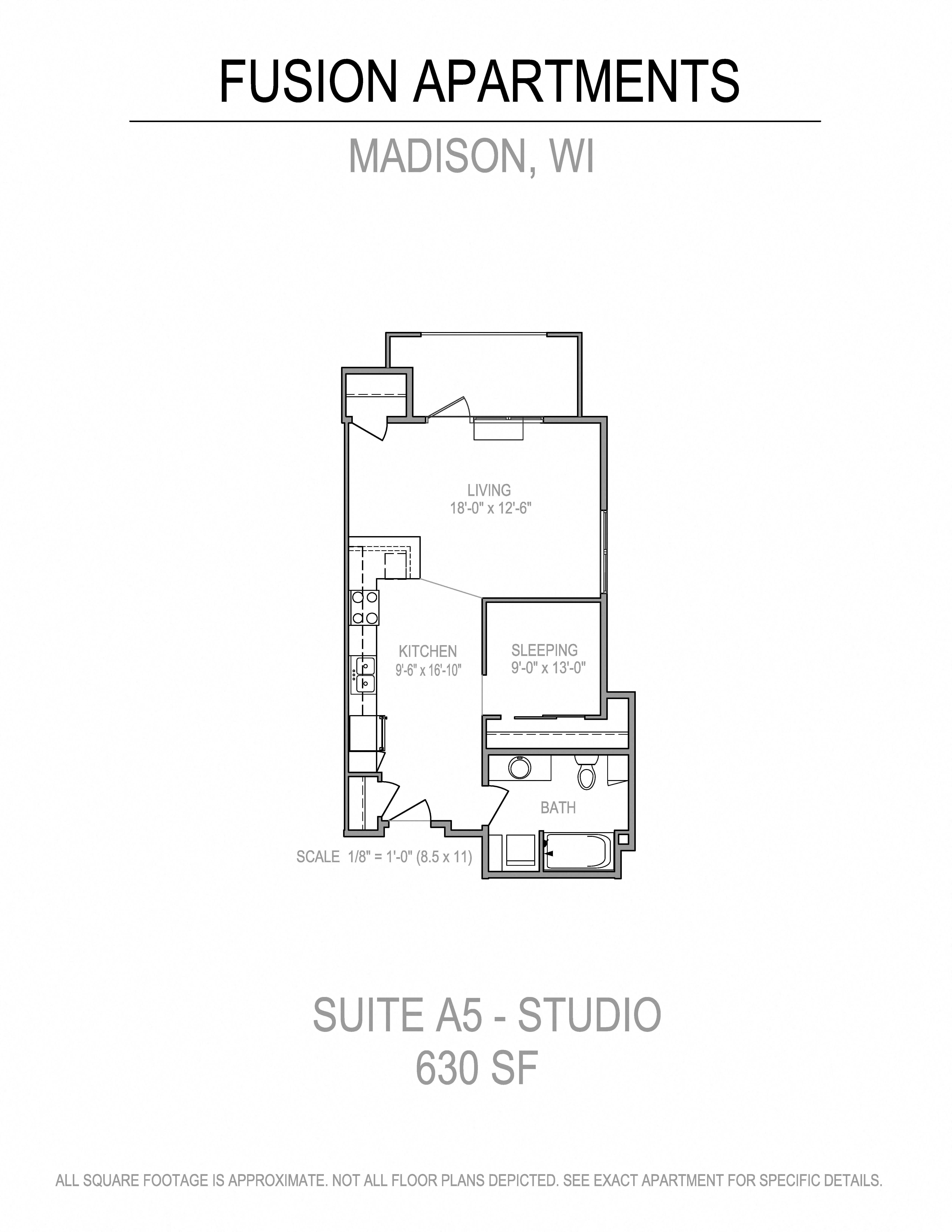Floor plan for studio, 1 bath, 640 sqft