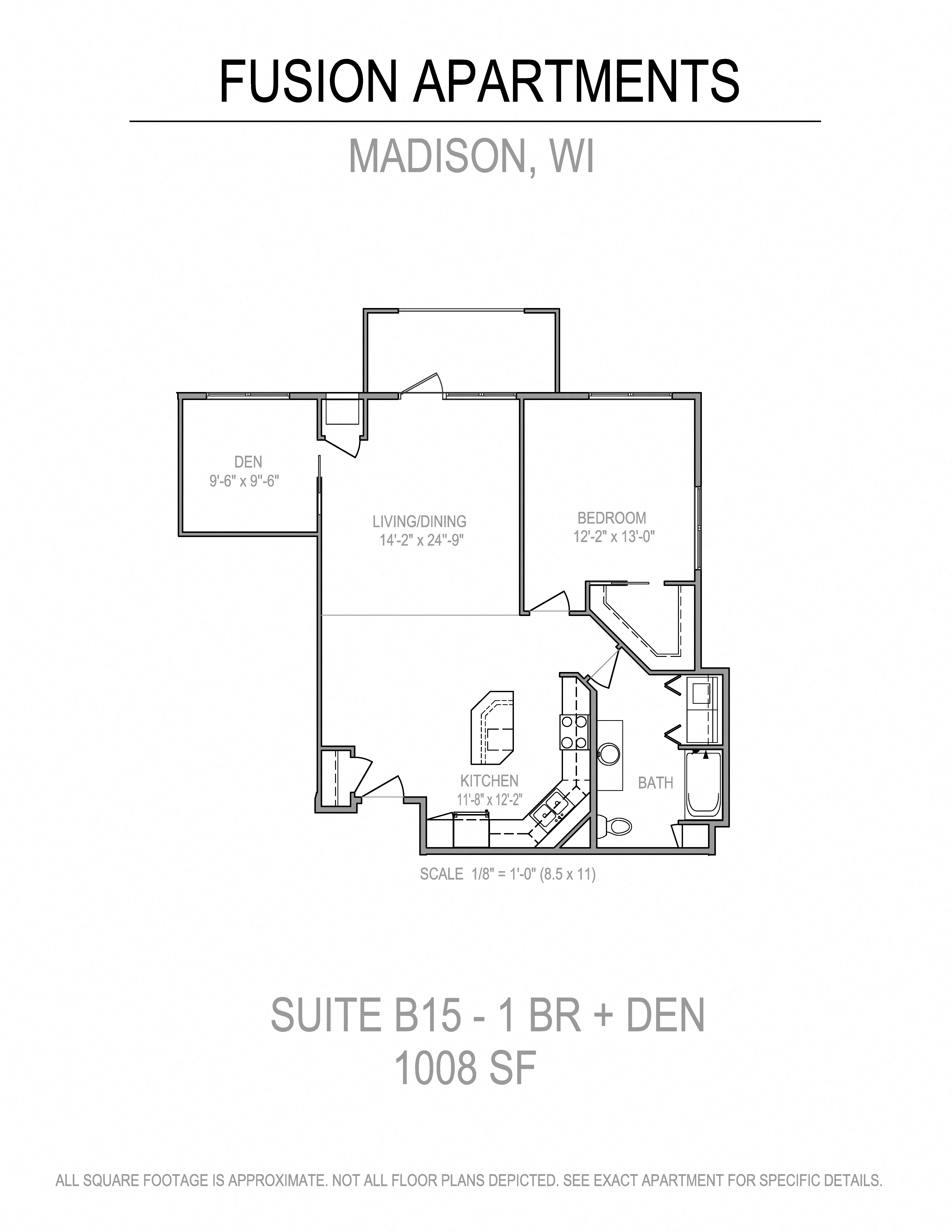 Floor plan for 1 bed, 1 bath, 1010 sqft