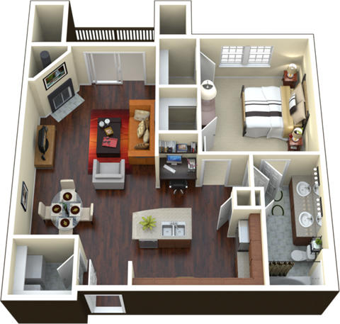 Floor plan for 1 bed, 1 bath, 818 sqft