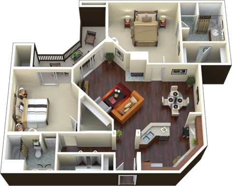 Floor plan for 2 beds, 2 baths, 1248 sqft