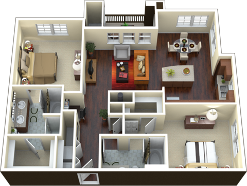 Floor plan for 2 beds, 2 baths, 1188 sqft