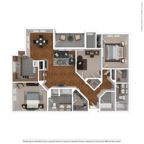Floor plan for 3 beds, 2 baths, 1410 sqft