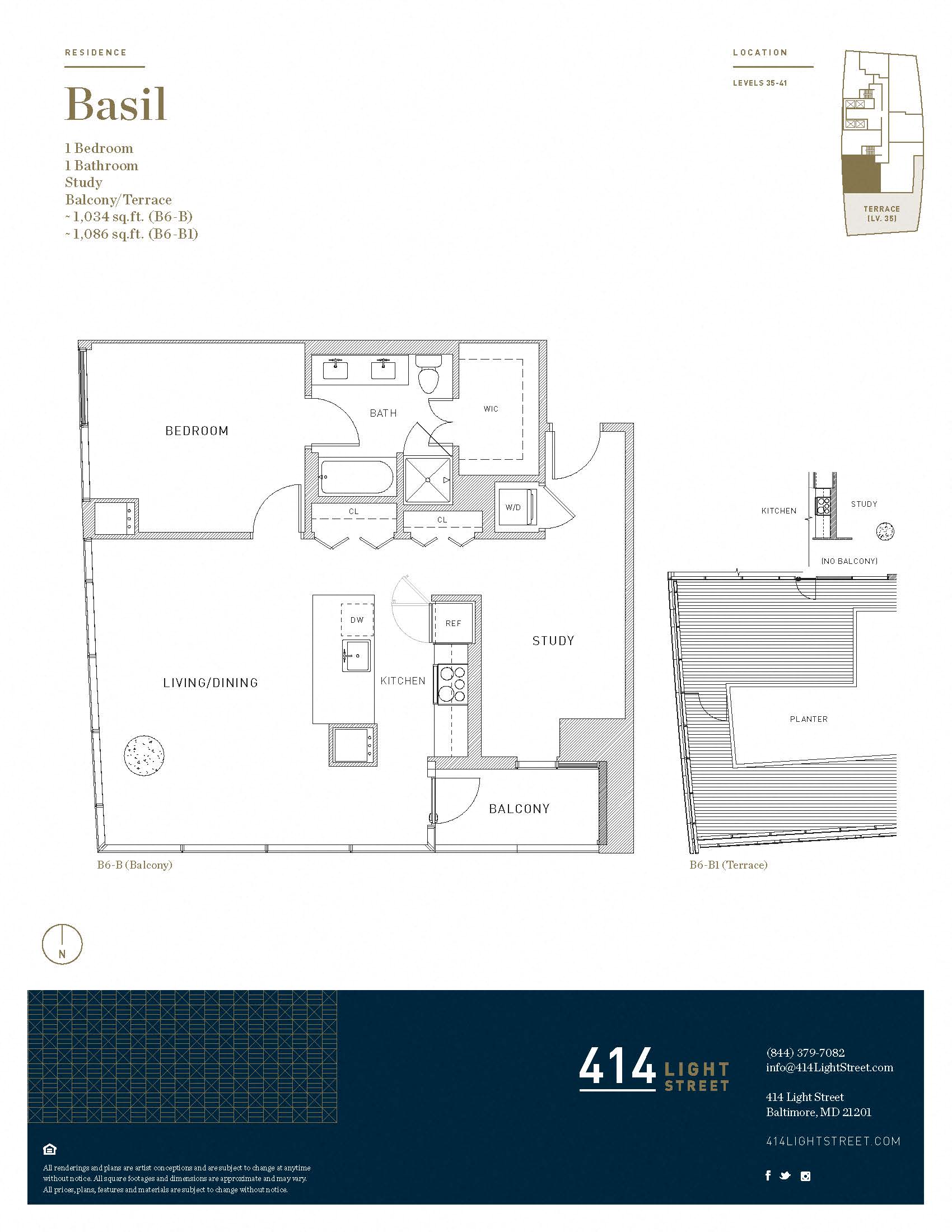 Floor plan for 1 bed, 1 bath, 1034 sqft