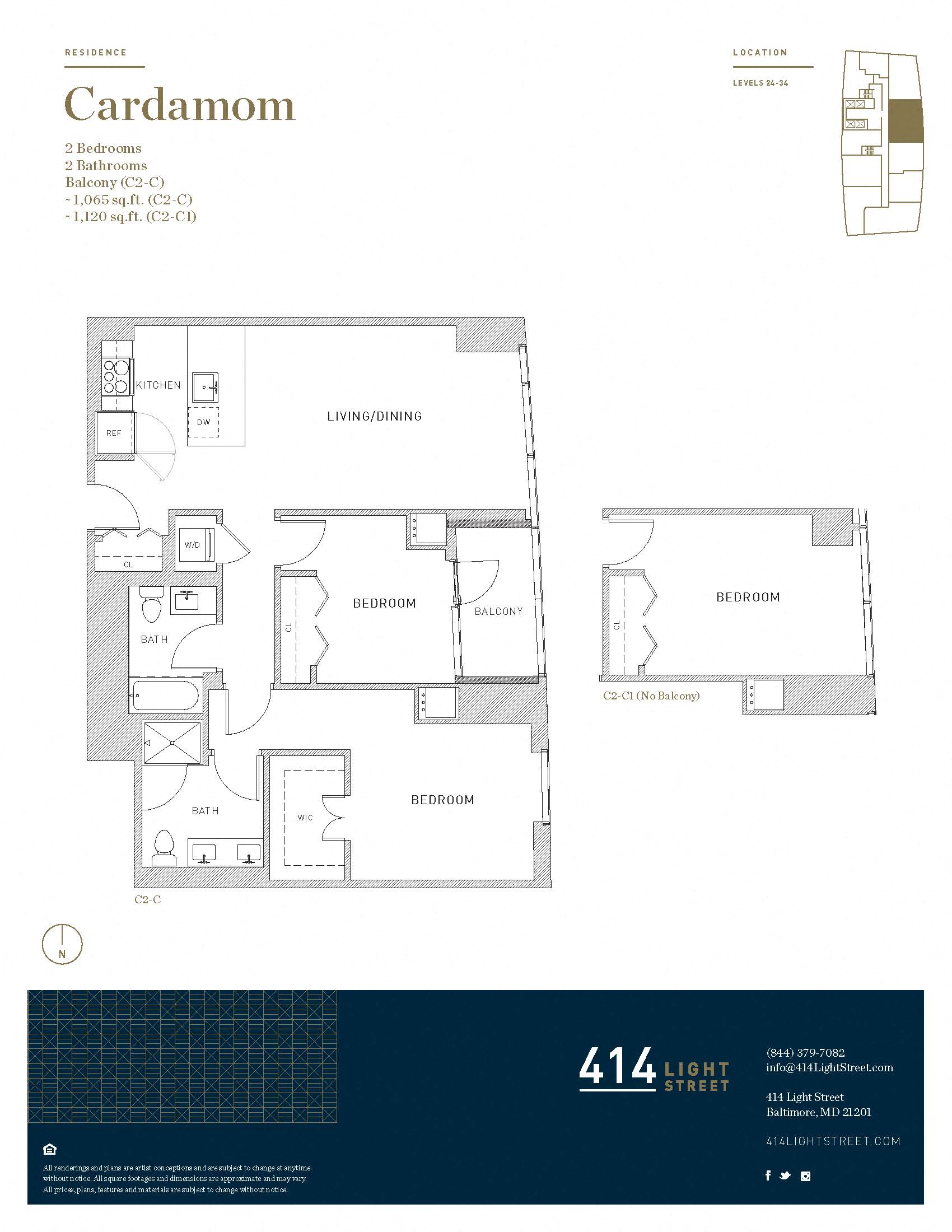 Floor plan for 2 beds, 2 baths, 1065 sqft