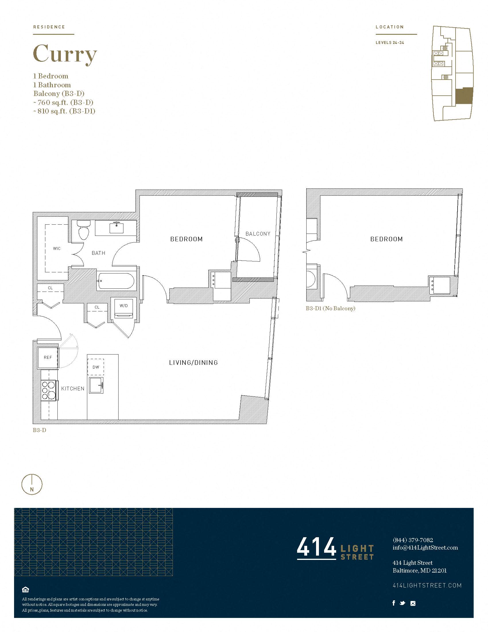 Floor plan for 1 bed, 1 bath, 760 sqft