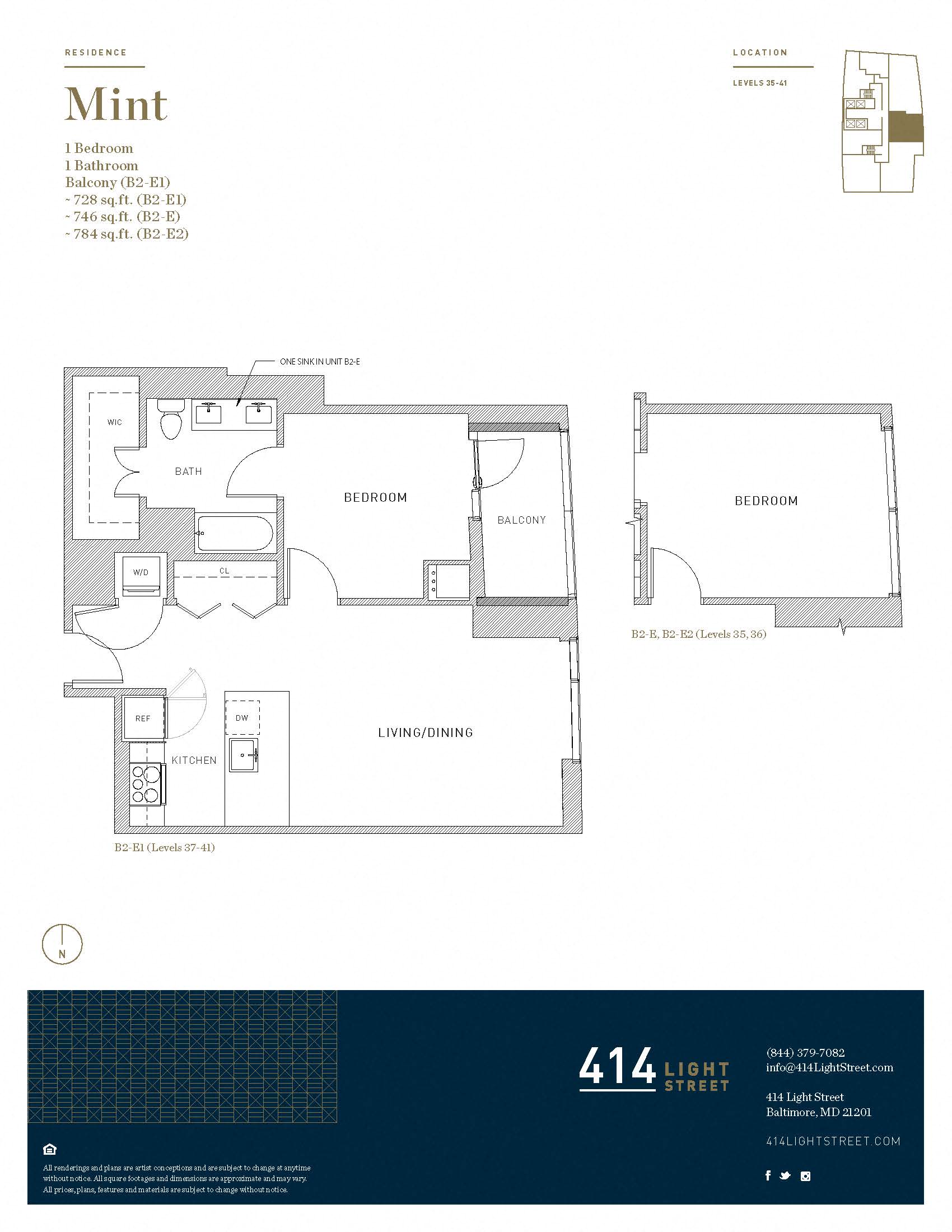 Floor plan for 1 bed, 1 bath, 728 sqft