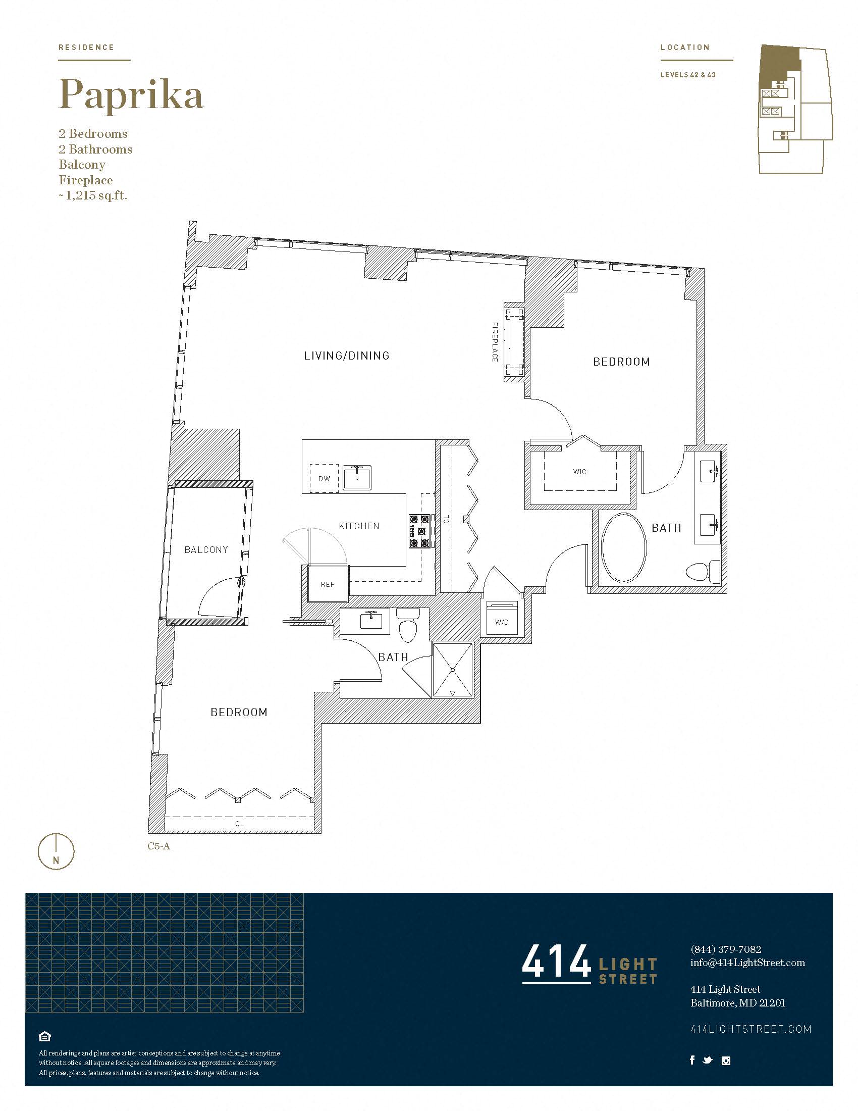 Floor plan for 2 beds, 2 baths, 1215 sqft