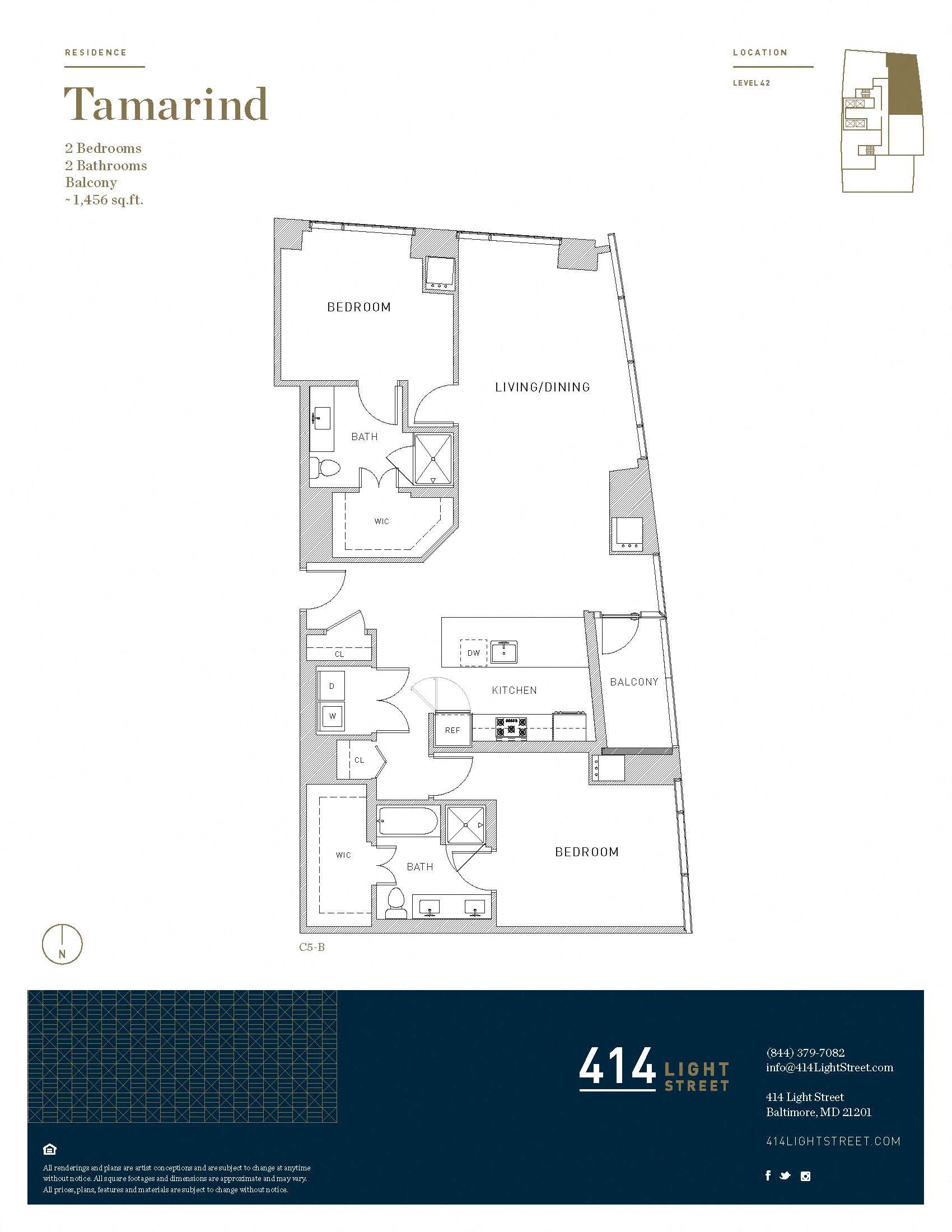 Floor plan for 2 beds, 2 baths, 1456 sqft