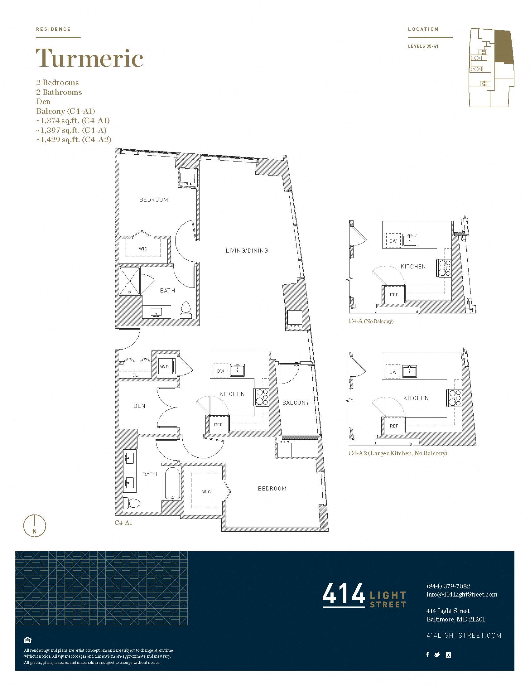 Floor plan for 2 beds, 2 baths, 1374 sqft