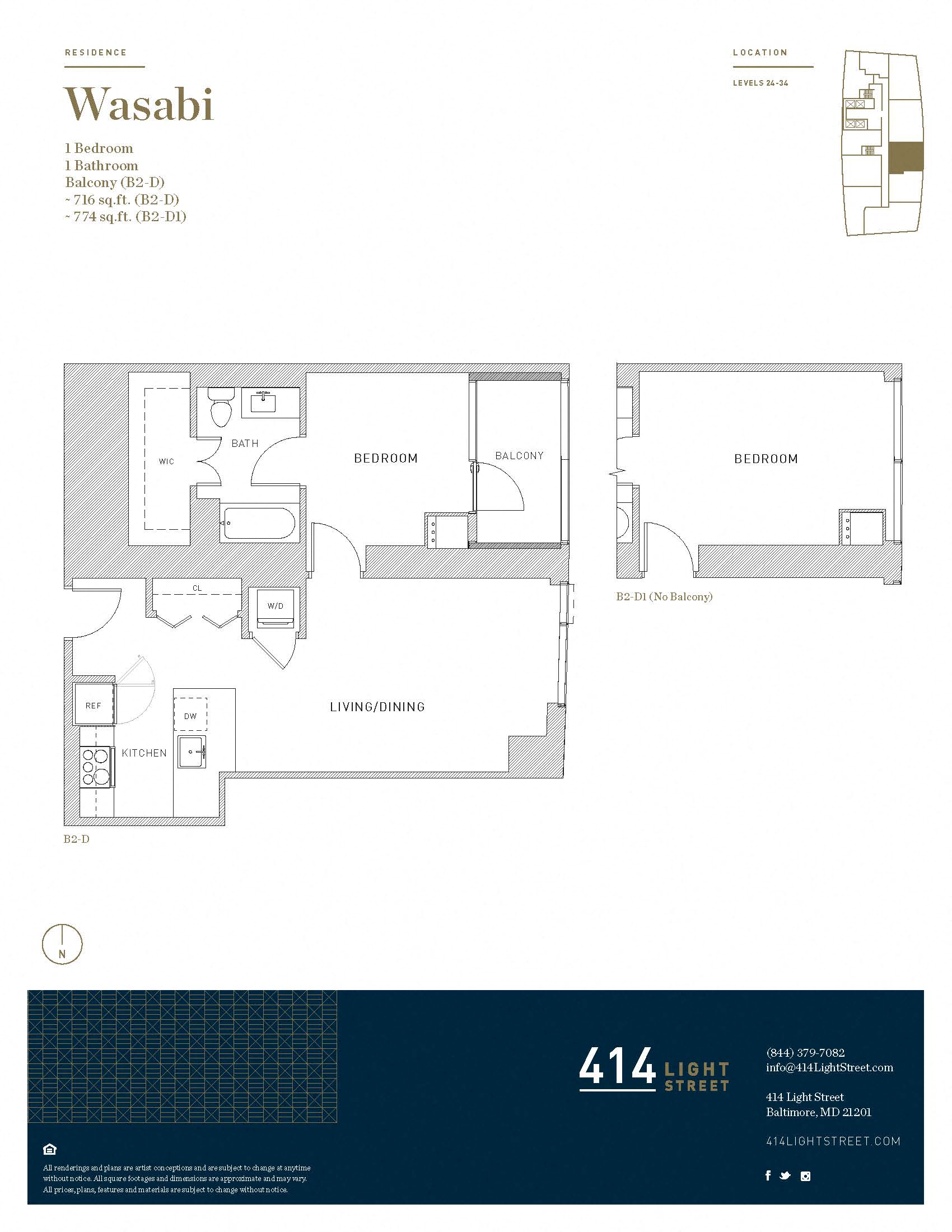 Floor plan for 1 bed, 1 bath, 716 sqft