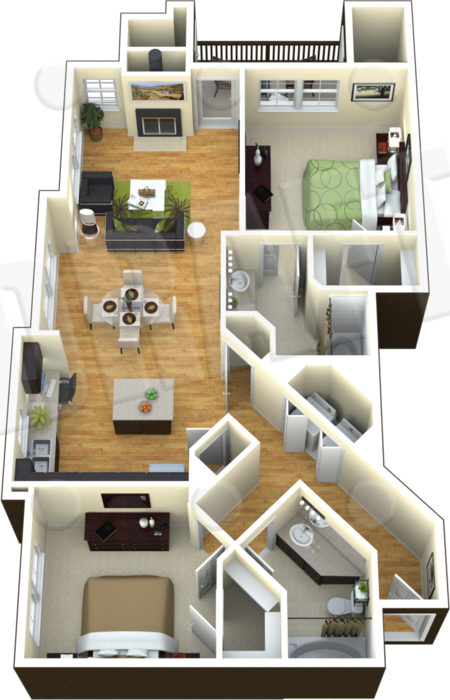 Floor plan for 2 beds, 2 baths, 1094 sqft