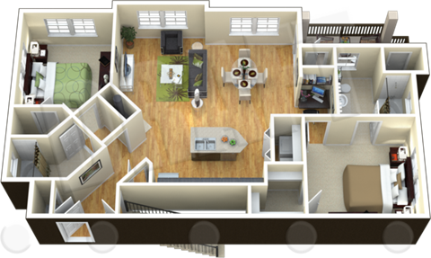 Floor plan for 2 beds, 2 baths, 1094 sqft