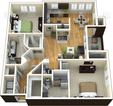Floor plan for 2 beds, 2 baths, 1188 sqft
