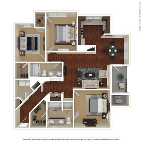 Floor plan for 3 beds, 2 baths, 1415 sqft