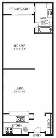 Floor plan for studio, 1 bath, 690 sqft