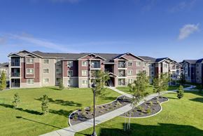 Lancaster apartment for rent - Pathway with grass to apt buildings Copper Square Apartments home Rentals  l Lancaster Ca 
