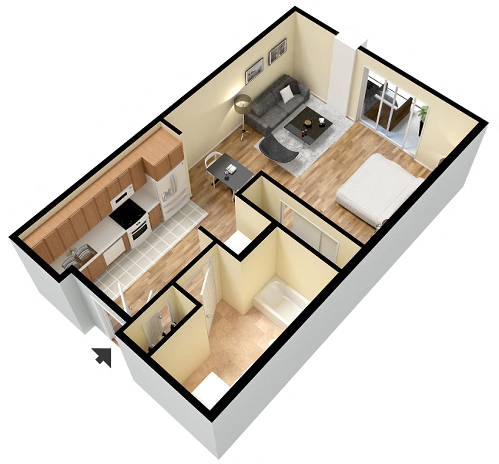 Floor plan for studio, 1 bath, 507 sqft