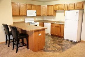 Tioga apartment for rent - A kitchen with a white fridge, white microwave, and white stove.