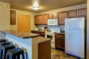 Tioga apartment for rent - a kitchen with a white refrigerator and a counter top