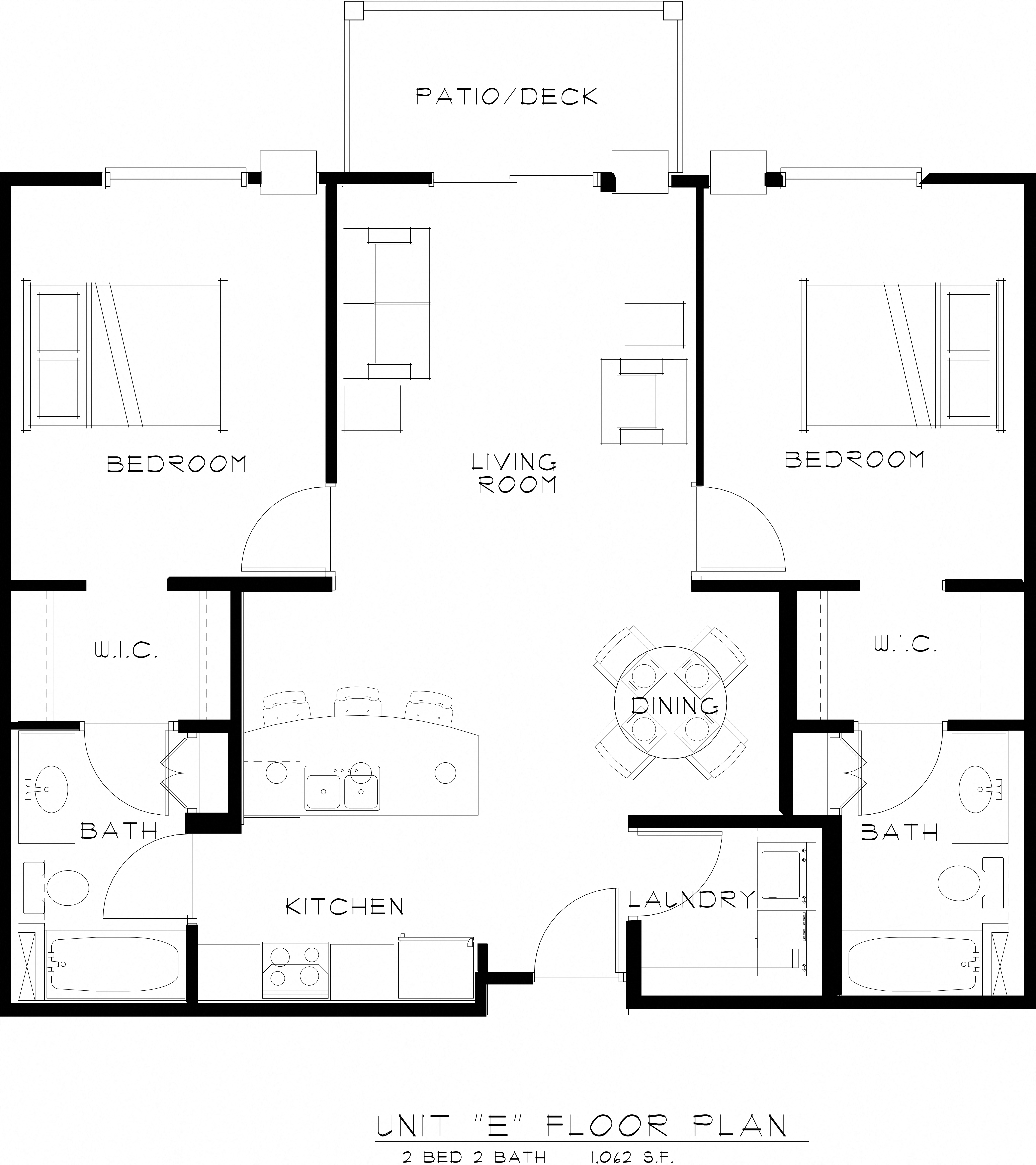 Floor plan for 2 beds, 2 baths, 1062 sqft