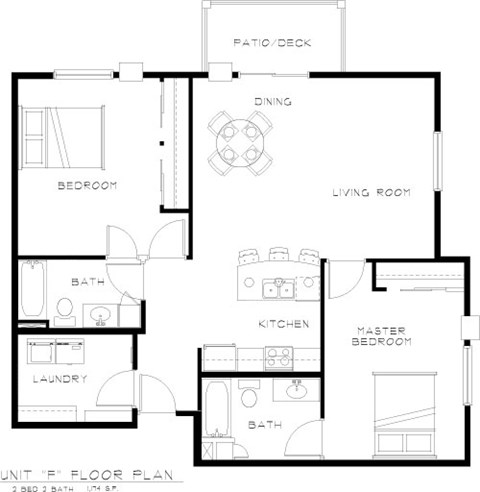 Floor plan for 2 beds, 2 baths, 1174 sqft