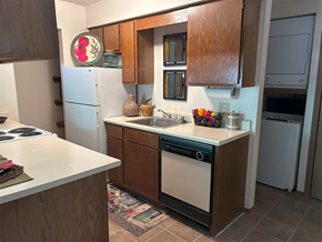 Fayetteville apartment for rent - a kitchen with a sink and a refrigerator