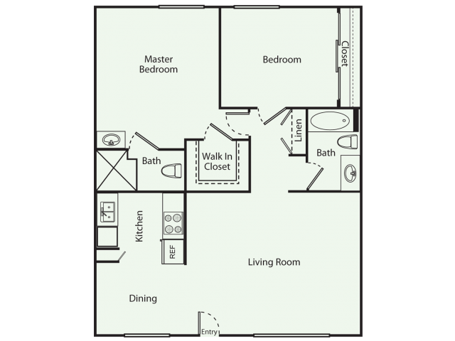 Floor plan for 2 beds, 2 baths, 1026 sqft