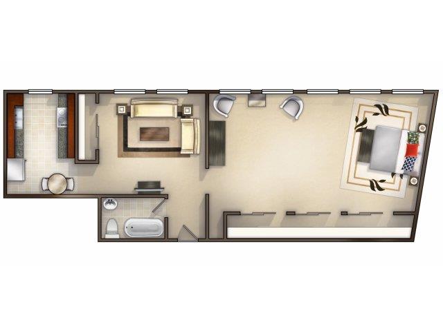 Floor plan for 1 bed, 1 bath, 800 sqft