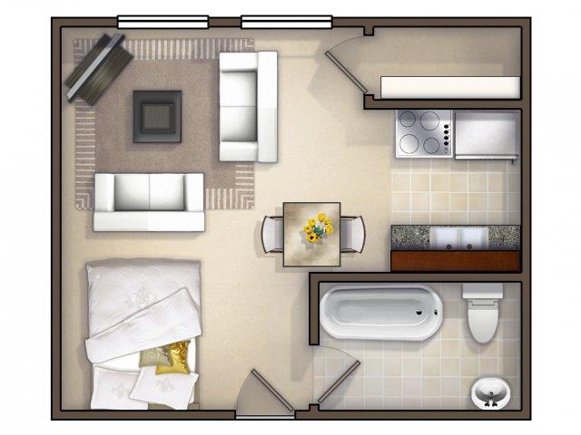 Floor plan for studio, 1 bath, 425 sqft