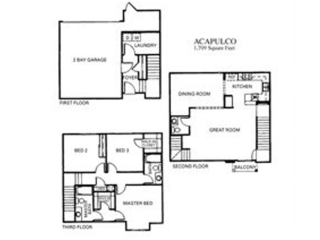 Floor plan for 3 beds, 2.5 baths, 1709 sqft