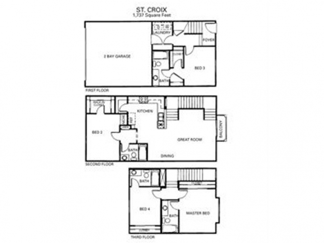 Floor plan for 4 beds, 4 baths, 1737 sqft