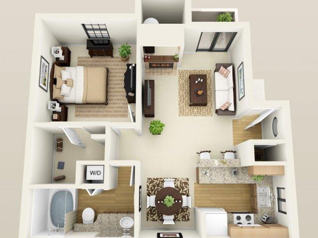 Floor plan for 1 bed, 1 bath, 760 sqft